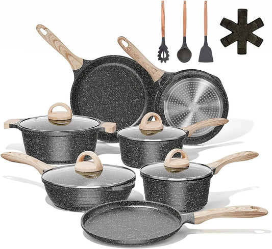 19 Pcs Pots and Pans Non-Stick Induction Cookware Sets