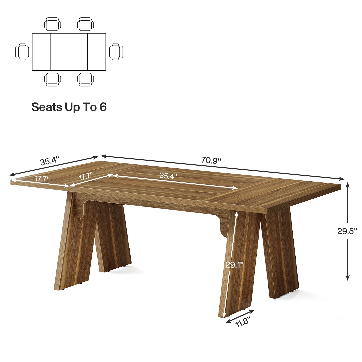 71" Large Dining Table Rectangular Dining Table with Solid Wood Legs