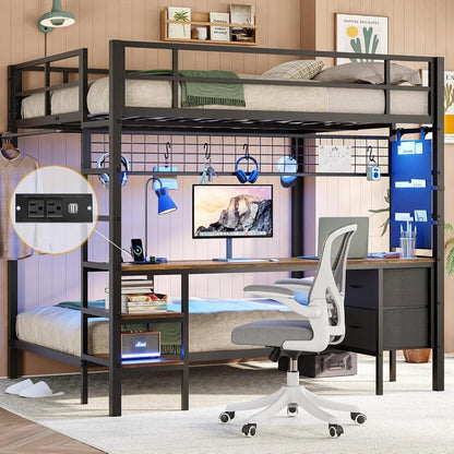 Full Over Twin Bunk Bed with Desk and Charging Station