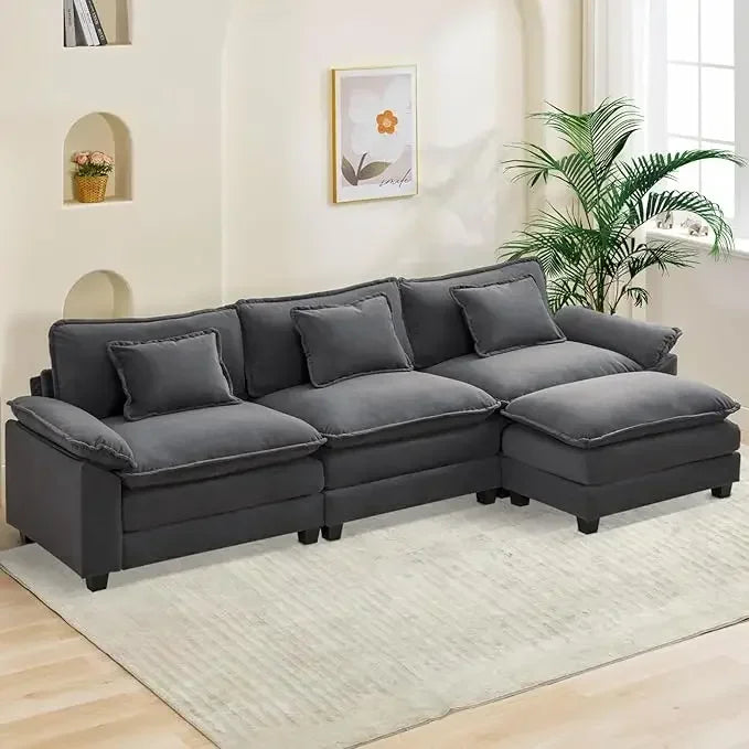 Comfy Cloud Couch Sectional Sofa with Ottoman