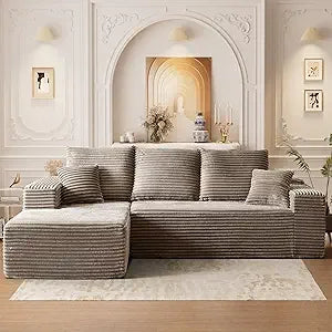 107" Comfy L Shaped   Modern Deep Seat Plush Corduroy couche