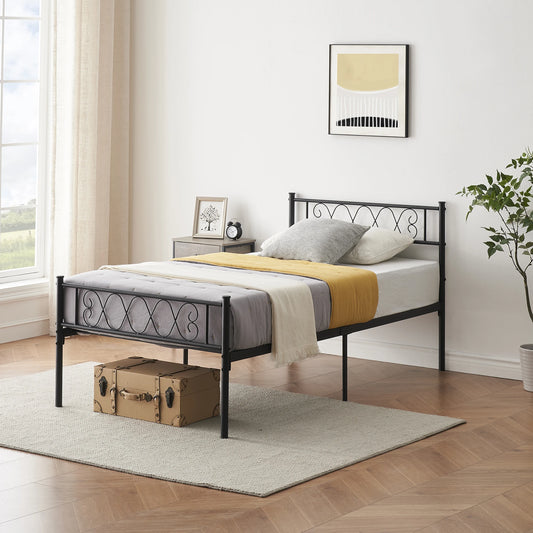 Twin Size Sturdy Metal Platform Bed Frame with Iron-Art Sweetheart