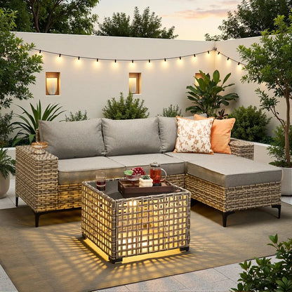 5Pcs Conversation Patio Furniture Set with Solar Lamp