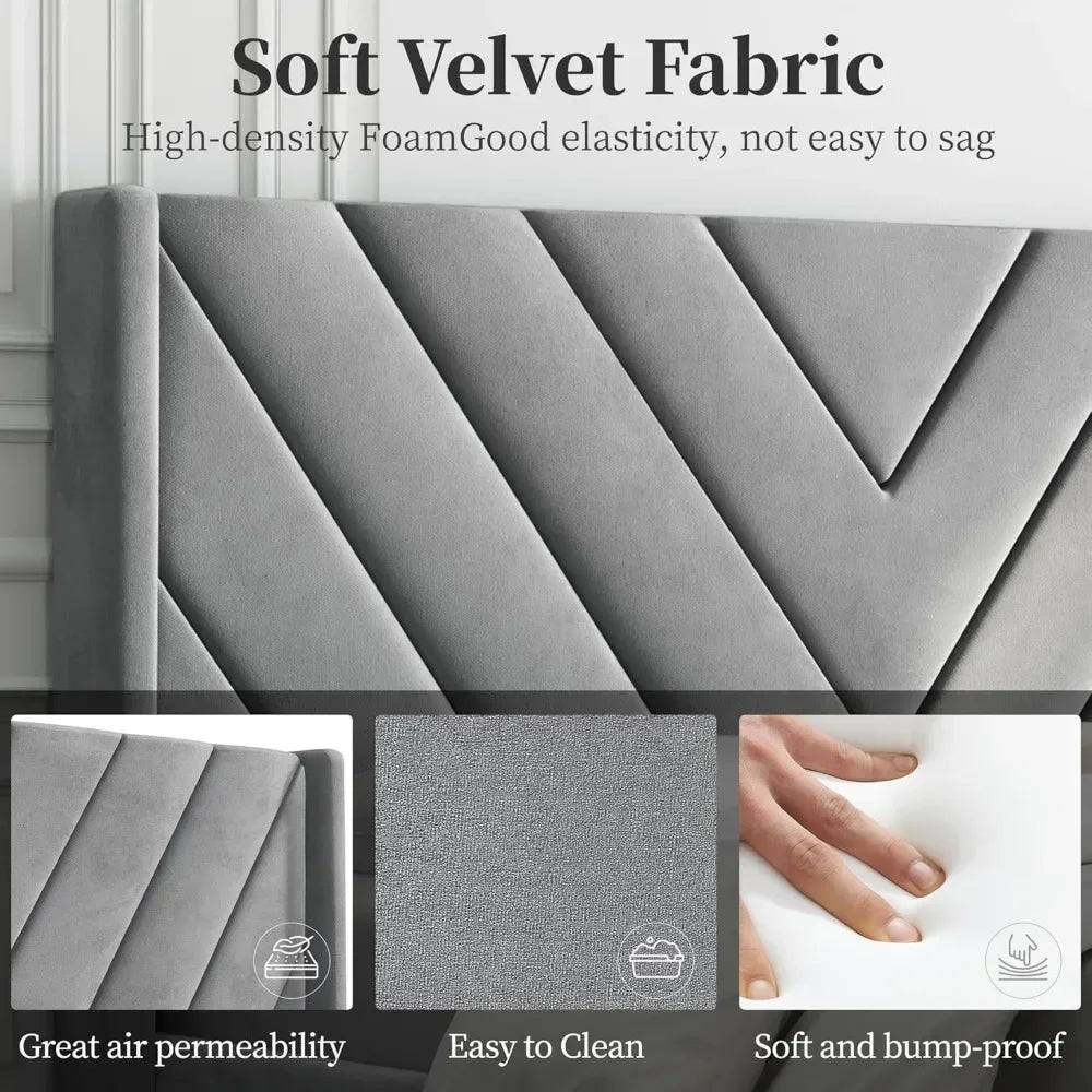 Bed Frame Upholstered Platform Bed with Tufted Headboard