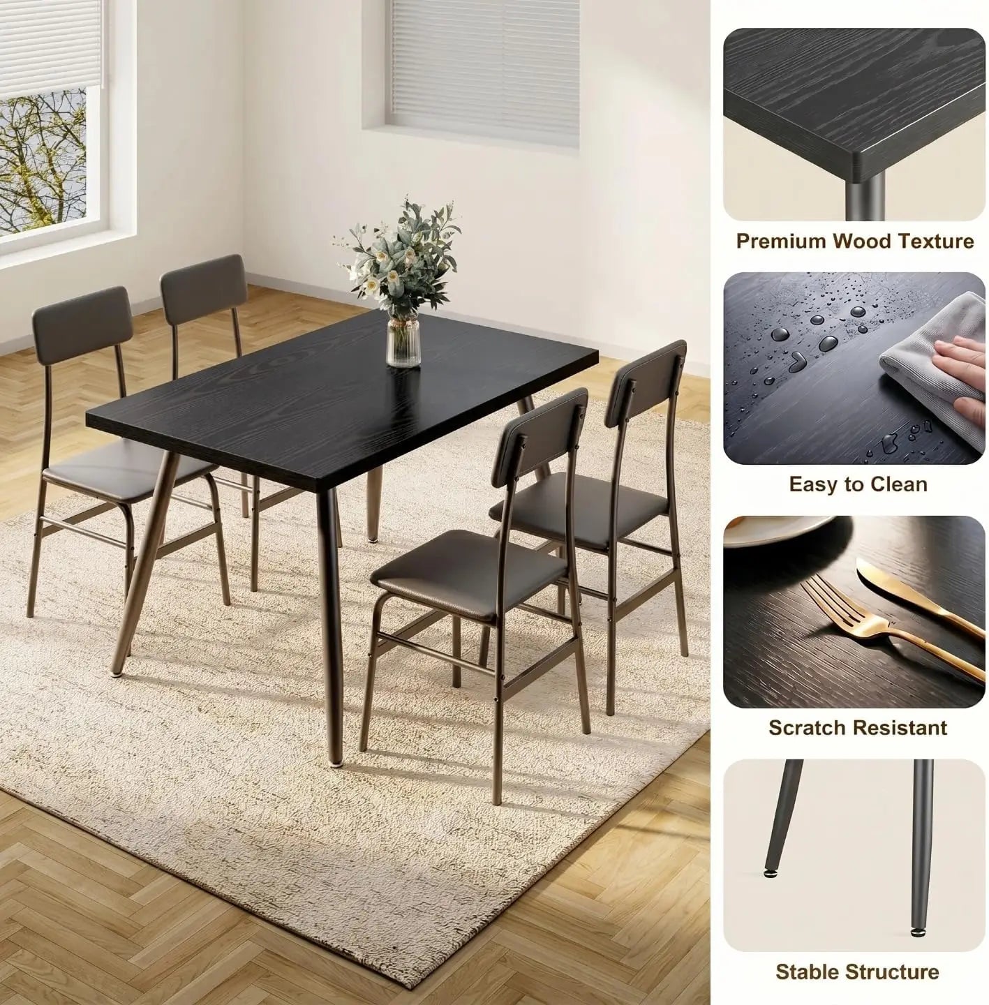 Modern Kitchen Table with Chairs 5-Piece Set