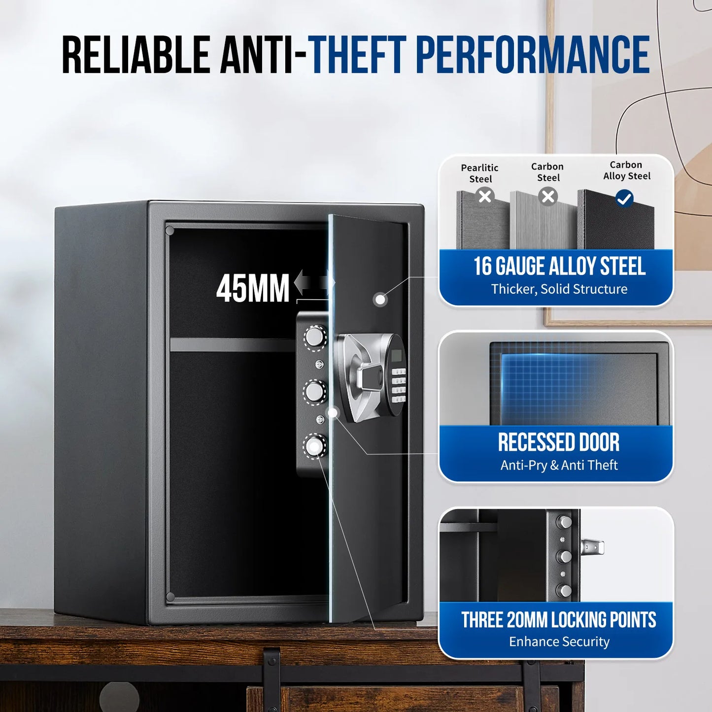 Fireproof Biometric Safe Box Hidden Design