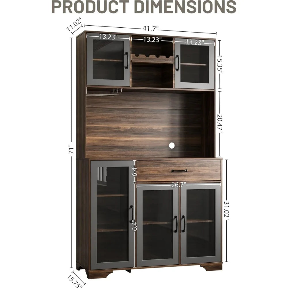 71" Tall Coffee Bar Liquor Cabinet with Power Outlet