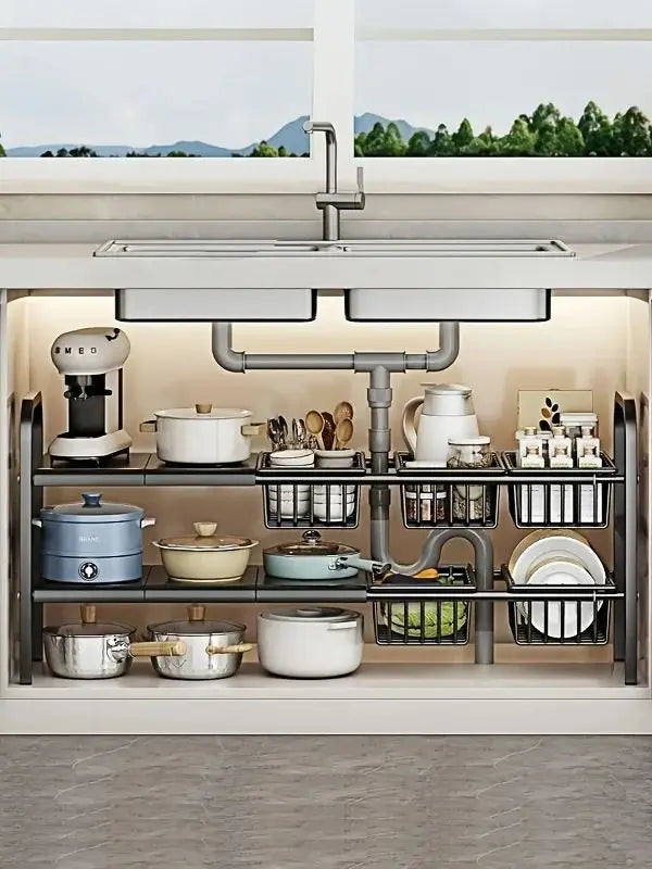 1pc 2-Tier Under Sink Organizers Storage Basket