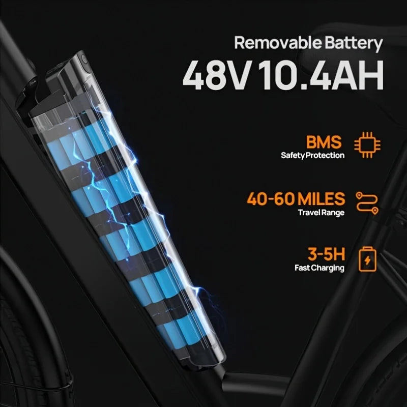 750W E-Bike Commuter 26x2" Tires 20MPH Speed