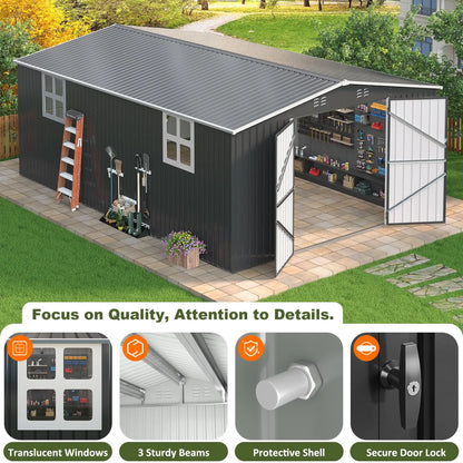 10x10~12x18FT Outdoor Heavy-Duty Frame Shed