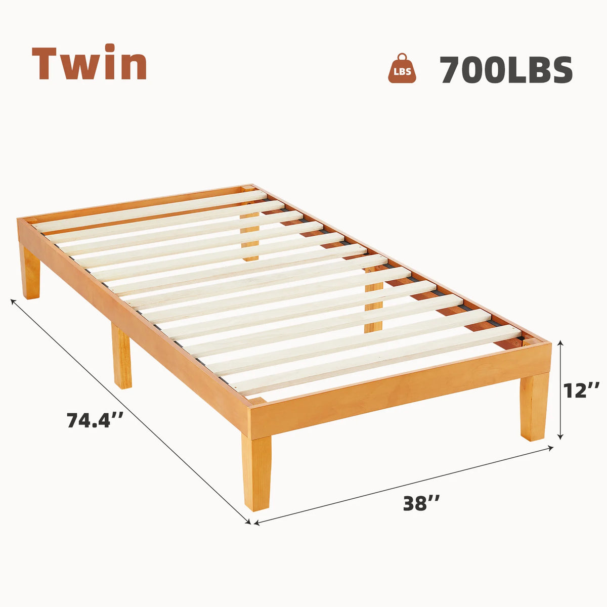 Solid Wood Bed Frame with Sturdy Slats