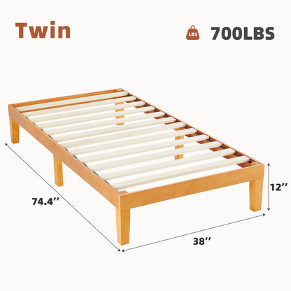 Solid Wood Bed Frame with Sturdy Slats