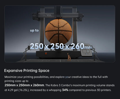 Kobra 3 Combo Multi-Color FDM 3D Printer Max 600mm/s Printing Speed Build Size 250x250x260mm