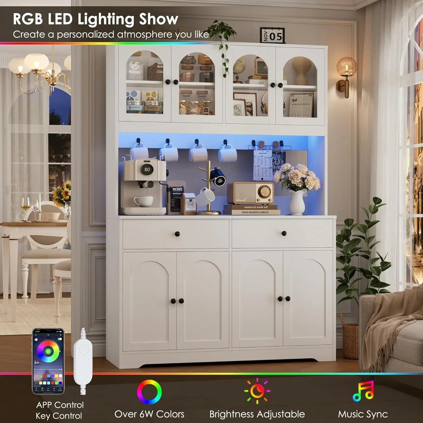 71" LED Kitchen Pantry Cabinet with Power Outlet