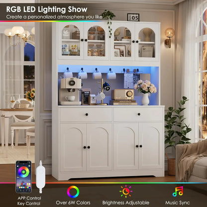 71" LED Kitchen Pantry Cabinet with Power Outlet