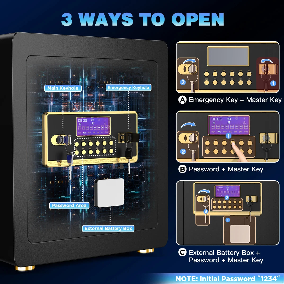 Home Security Safe Box with Adjustable Shelf