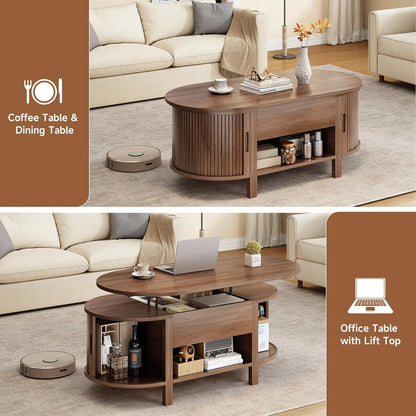43.3" Oval Lift Top Coffee Table with Sliding Door