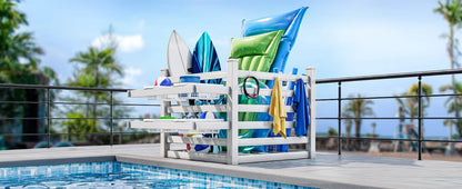 Pool Storage Bins with Towel Rack