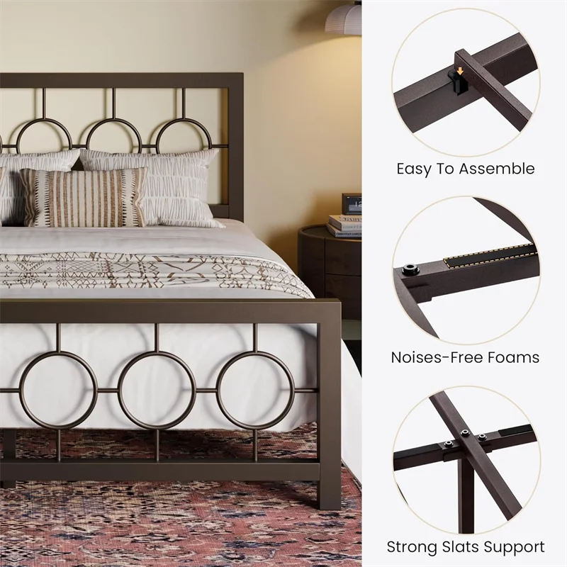 King Queen Size Metal Bed Frame with Vintage Circular Design
