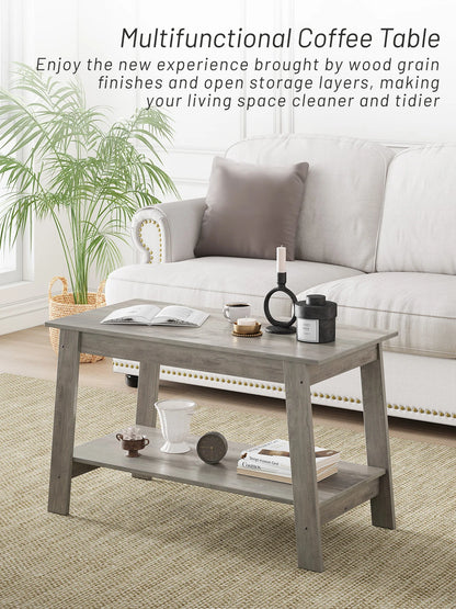 Rustic Farmhouse Wood Coffee Table with Storage Shelf