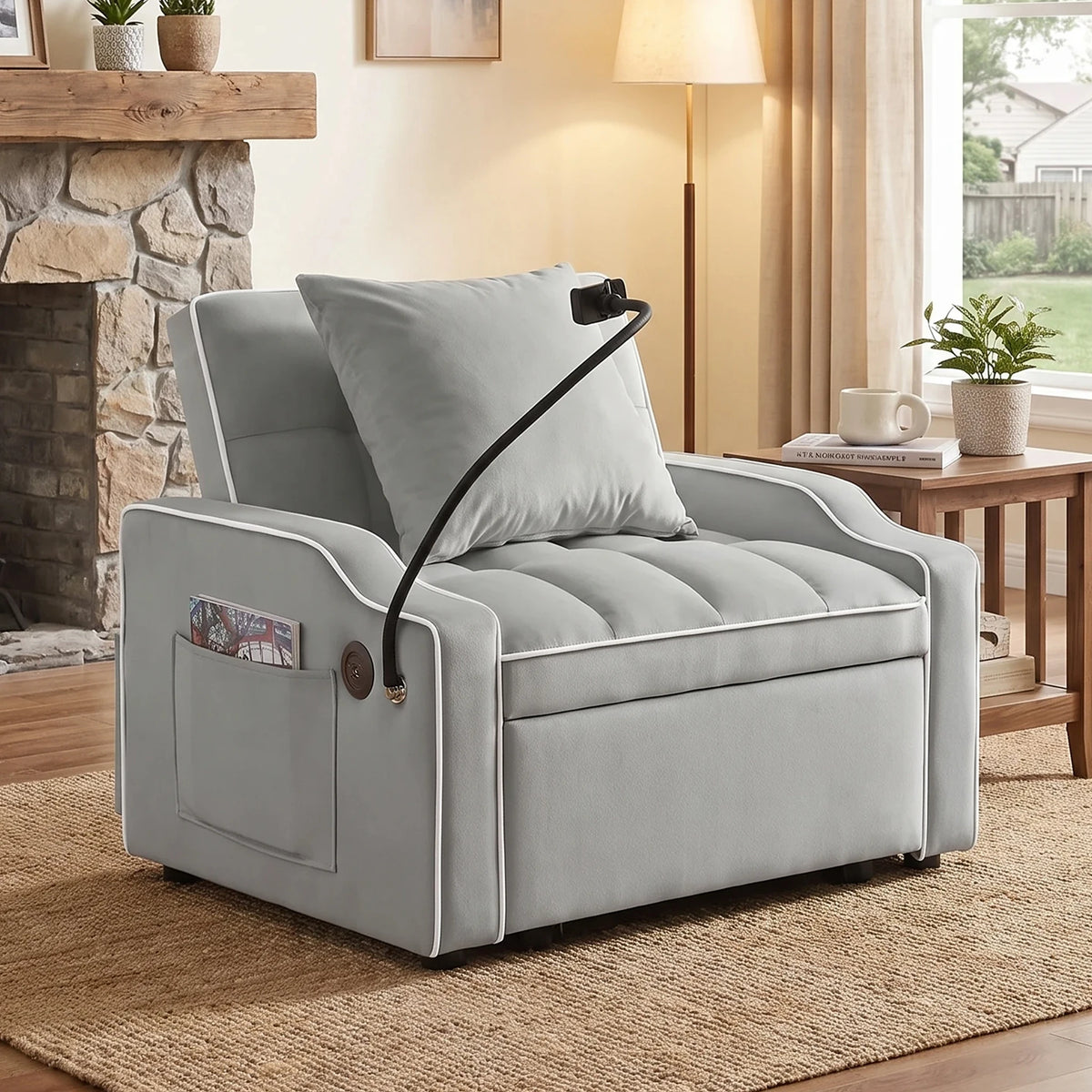 34" 3-In-1 Convertible Sleeper with USB & Type-C Charging Ports
