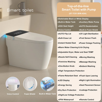 Smart Toilet with Built-in Bidet, AUTO Open/Close