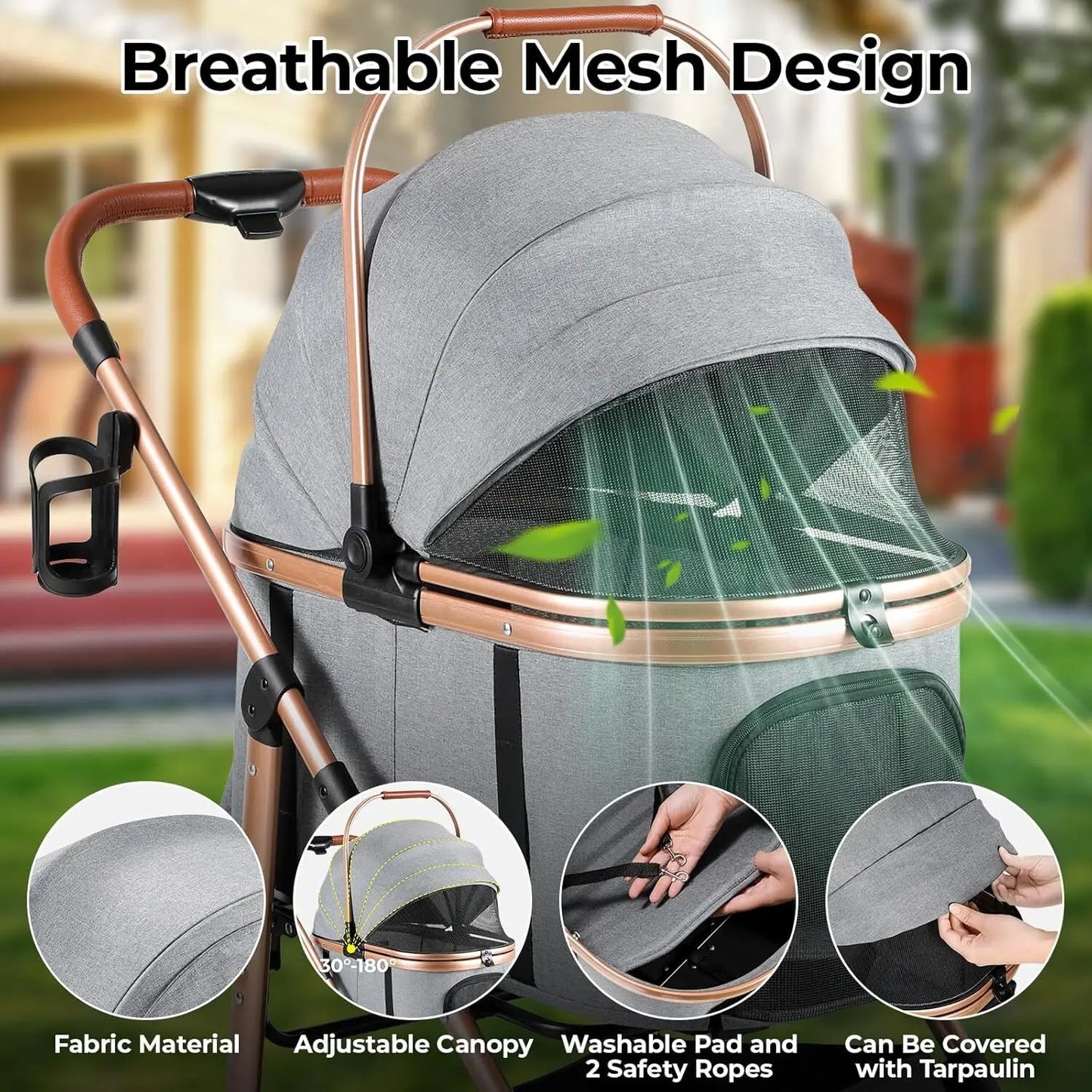 360° Rubber Wheels and Shock Absorption Dog Buggy