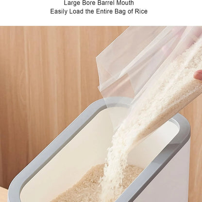 Gray L 10L Rice Dispenser & Grain Container with Lid - Household Cereal Bucket for Kitchen Organization, Ideal for Rice, Beans,