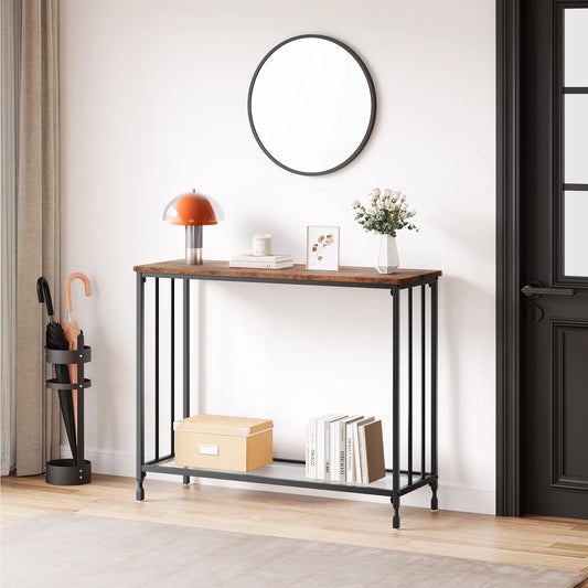 Narrow Entryway Console Table with Glass Shelf