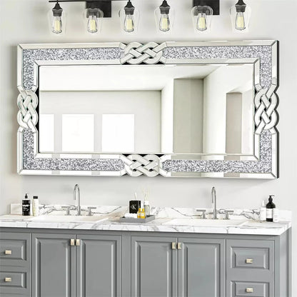 Crushed Diamond Rectangular Glass Vanity with Decorative Glam