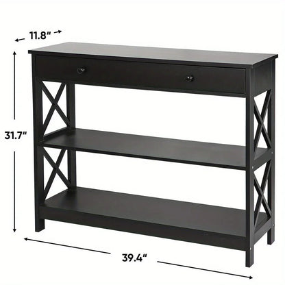 Console Table with Drawer Storage Shelf Black Sofa Table Hallway Furniture