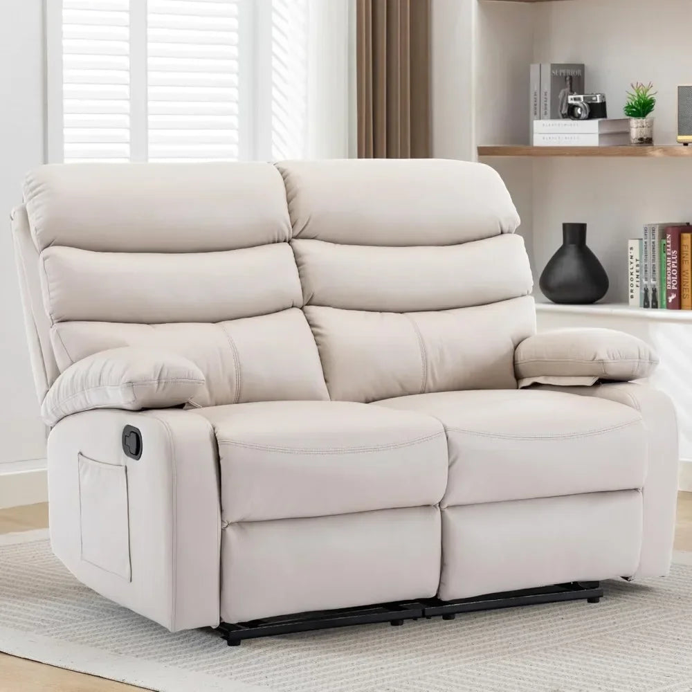 Leather double recliner sofa with side pockets