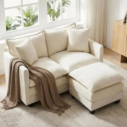 52" Loveseat L-Shaped Cloud Couch with Ottoman