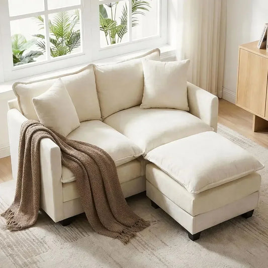 52" Loveseat L-Shaped Cloud Couch with Ottoman