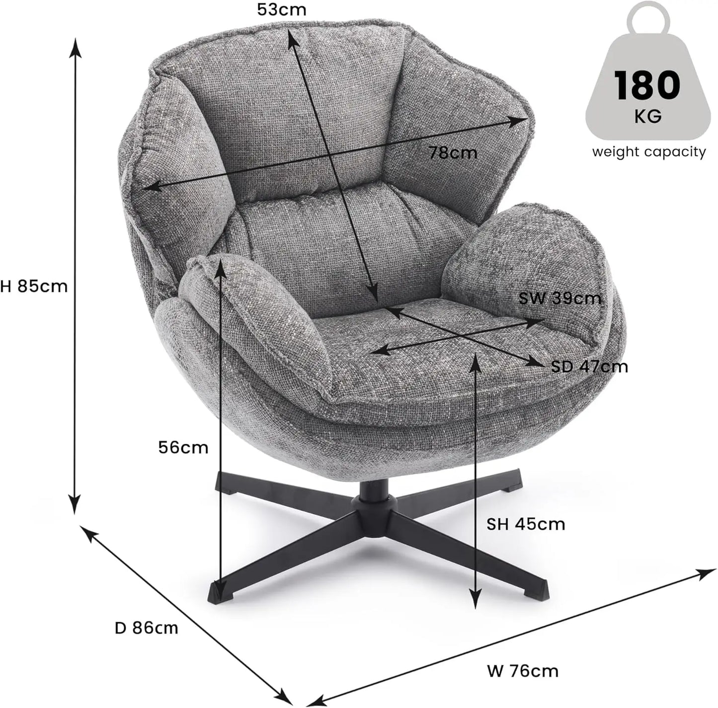 Swivel Accent Upholstered Armchair with Metal Legs