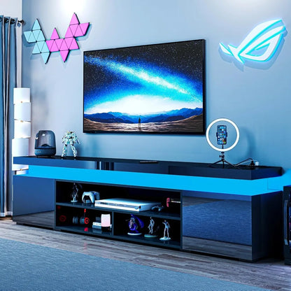 72" Modern TV Stand with LED Lights and Power Outlet