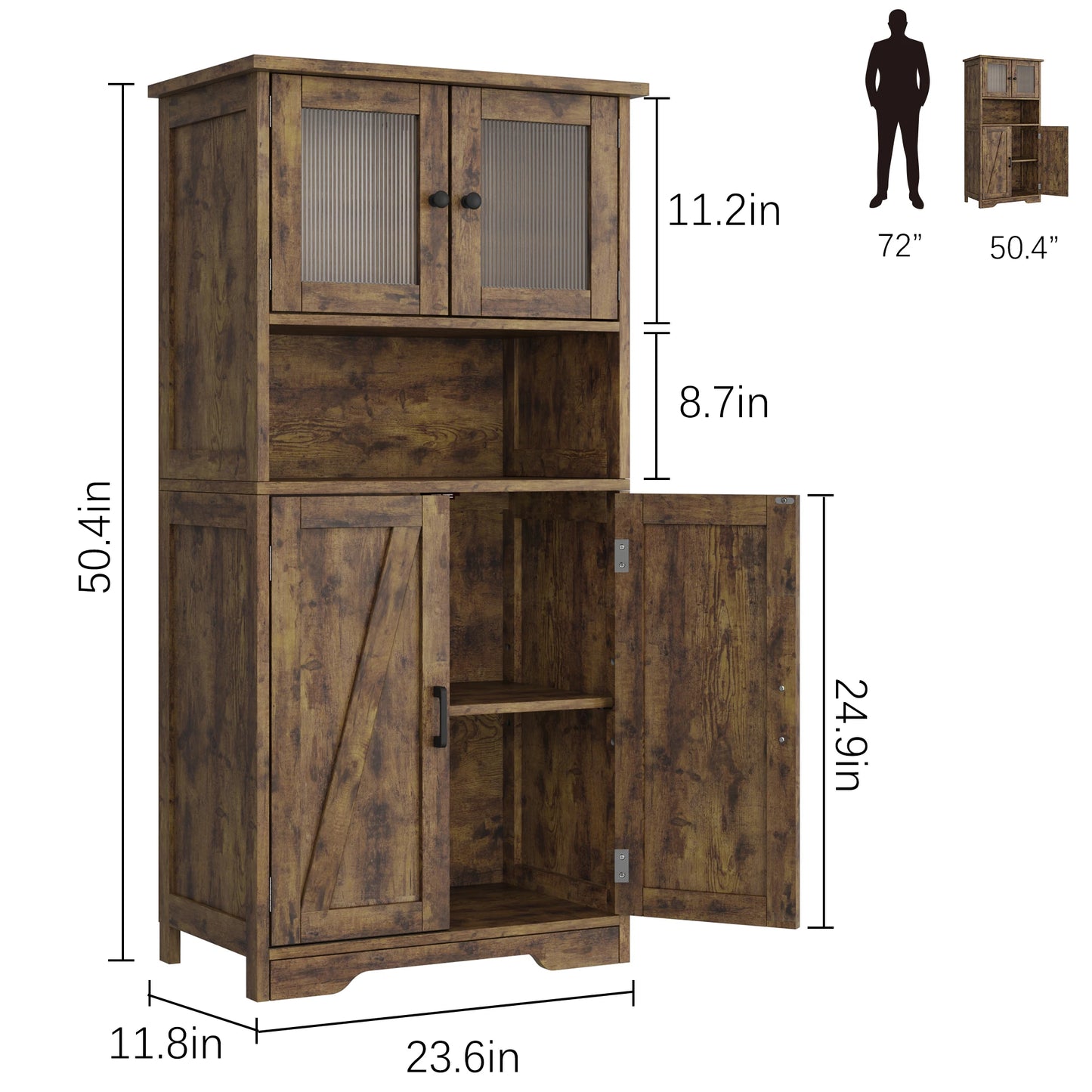 Freestanding Pantry Storage Cabinet with Glass Doors