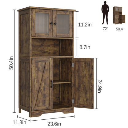 Freestanding Pantry Storage Cabinet with Glass Doors