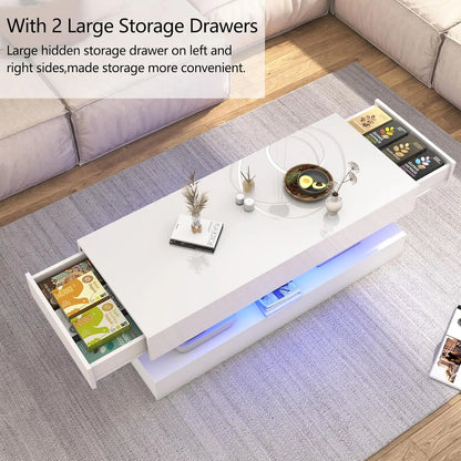 Double-Layer Design for Living Room Coffee Table with 2 Storage Drawers
