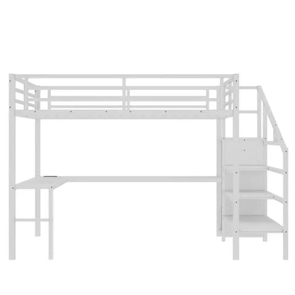 White Queen Loft Bed with L-shaped Desk