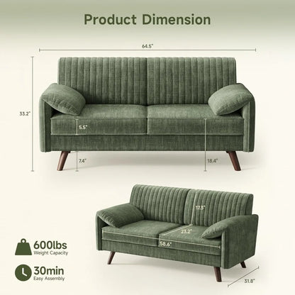 64.5" Loveseat Sofa, Chenille Loveseat Couch with Padded Arms
