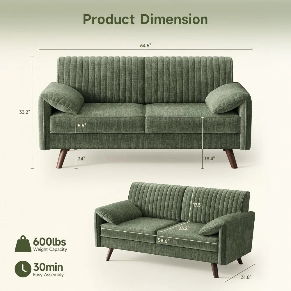 64.5" Loveseat Sofa, Chenille Loveseat Couch with Padded Arms