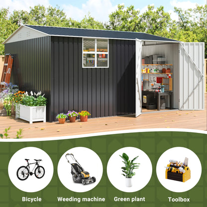 10x12 FT Outdoor Metal Storage Shed with Heavy-Duty Frame