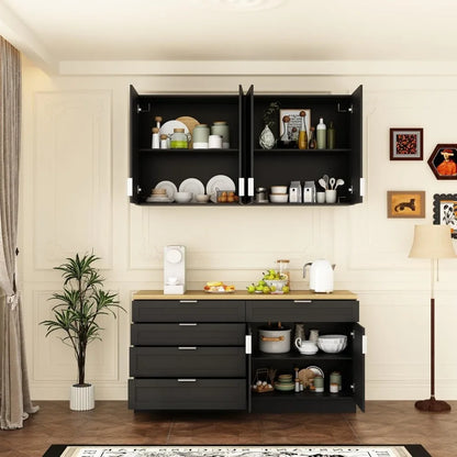 Wall-Mounted Pantry Cabinet Set with Doors & Countertop