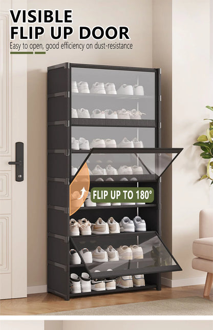 Multi-layer Shoe Cabinet Organizer with Clear Lid