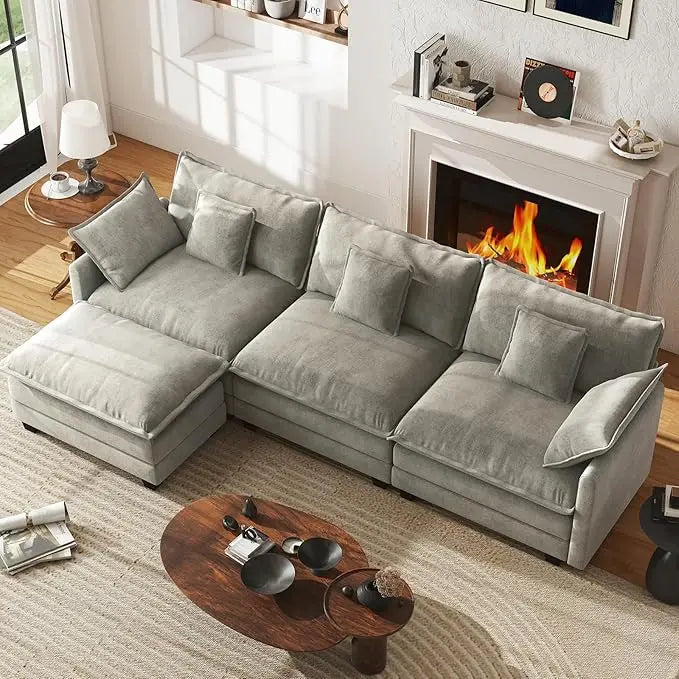 111.4” Cloud Couch, Modular Sectional Sofa with Ottoman