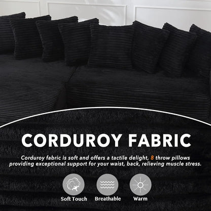 111'' Modern Sectional Sofa, L-Shaped Corduroy Couch