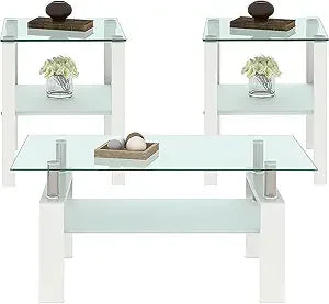 3 Piece Black Glass Coffee Table Set