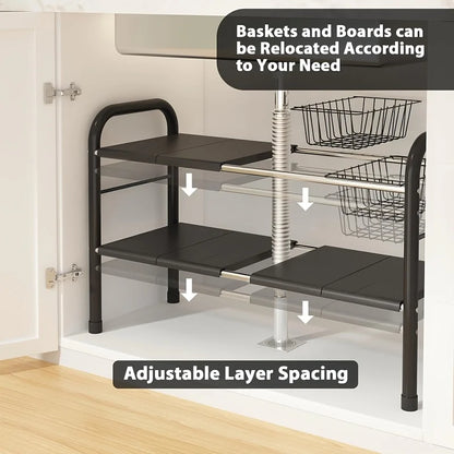 1pc 2-Tier Under Sink Organizers Storage Basket