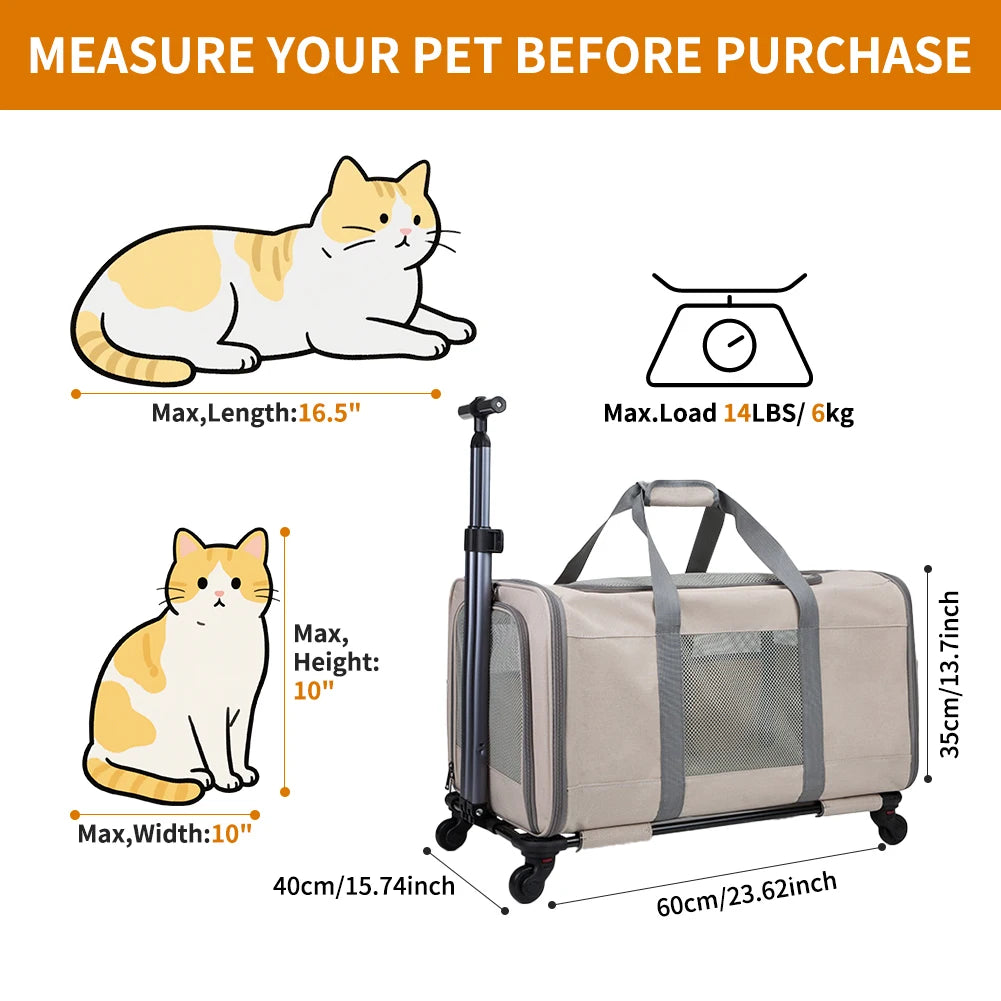 Cat trolley for 2 cats with wheels & safety belts for travel